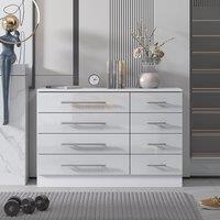 Harmin High Gloss 8 Drawer Sideboard, Cupboard, Buffet Solo, Chest of Drawers in White