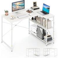 Gymax L-shaped Computer Desk, Reversible Corner Desk With Adjustable Shelf in White