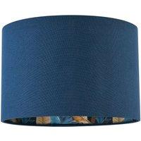 Happy Homewares Modern Midnight Blue Linen Lamp Shade with Leaf Floral Pattern Lining | Size: 12 inches