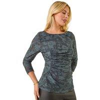 Roman Women's Petite Ruched Side Jacquard Top in Grey | Size: 14