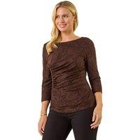 Roman Women's Petite Ruched Side Jacquard Top in Chocolate | Size: 18