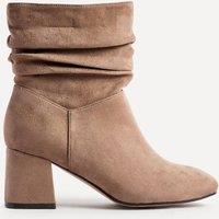 Linzi Women's Zayda Wide Fit Mocha Faux Suede Ruched Heeled Ankle Boot in Brown | Size: 6-Wide Fit
