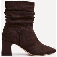 Linzi Women's Maven Brown Faux Suede Ruched Block Heel Ankle Boot | Size: 7-Standard Fit