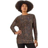 Roman Women's Animal Print Bubble Hem Top in Tan | Size: 20