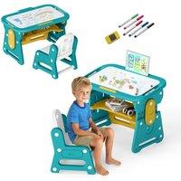 Costway Kids Table & Chair Set Height Adjustable Toddler Drawing Table in Yellow