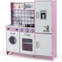 Costway Pretend Play Kitchen Kids Wooden Toy Set Kitchen Accessory Playset in Pink