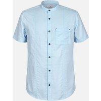 Enorsia Men's Regular Fit Cotton Linen Grandad Collar Shirt in Blue | Size: Medium
