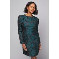 Wallis Women's Floral Jacquard Puff Sleeve Shift Dress in Green | Size: 16