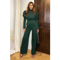 AX Paris Women's Teal High Neck Puff Sleeve Jumpsuit | Size: 8