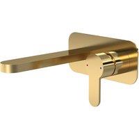 Balterley Pride Round Wall Mount 2 TH Basin Mixer Tap, Back Plate Brushed Brass in Metallics