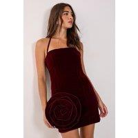 NastyGal Women's Velvet Corsage Halter Mini Dress in Burgundy | Size: 6