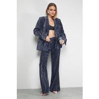 Warehouse Women's Crushed Velvet Kick Flare Trousers Co-ord in Dark Grey | Size: 10