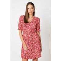 Dorothy Perkins Women's Red Ditsy V Neck Short Sleeve Mini Dress | Size: 10