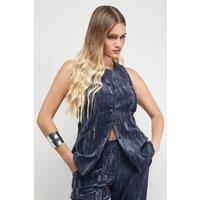 Warehouse Women's Crushed Velvet Longline Waistcoat in Dark Grey | Size: 8