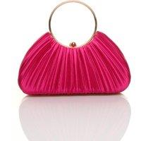 AJVANI Women's Satin Pleated Wedding Bridal Prom Party Clutch Grab Handbag Bag in Fuchsia