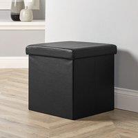 Home Source Folding Ottoman Chest Black Faux Leather Solid Sturdy Storage