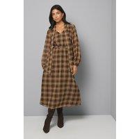 Wallis Women's Check Tie Neck Midaxi Dress in Chocolate | Size: 14