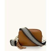 Apatchy London Women's Tan Leather Crossbody Bag With Cappuccino Dots Strap
