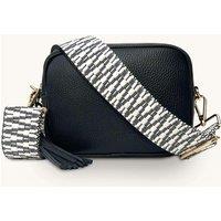 Apatchy London Women's Black Leather Crossbody Bag With Midnight Zigzag Strap