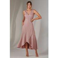 Jolie Moi Women's Wrap Frill Hem Maxi Dress in Dusty Pink | Size: 16