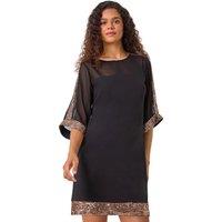 Roman Women's Sequin Trim Shift Dress in Bronze | Size: 18