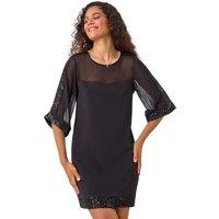 Roman Women's Sequin Trim Shift Dress in Black | Size: 18
