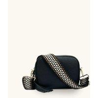Apatchy London Women's Black Leather Crossbody Bag With Cappuccino Dots Strap