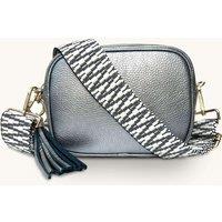 Apatchy London Women's Pewter Leather Crossbody Bag With Midnight Zigzag Strap in Metallic Silver