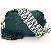 Apatchy London Women's The Mini Tassel Dark Grey Leather Phone Bag With Midnight Zigzag Strap