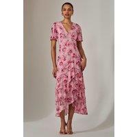 Jolie Moi Women's Mesh Print Frill Hem Midaxi Dress in Baby Pink | Size: 10