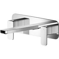 Balterley Square Wall Mount 3 Tap Hole Basin Mixer Tap Back Plate Chrome in Silver