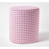 Homescapes Gingham Check Round Pouffe Cotton in Pink