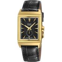 Gevril Men's Time Square 316L Stainless Steel IPYG Case, Black Dial, Black Handmade Italian Leather Watch