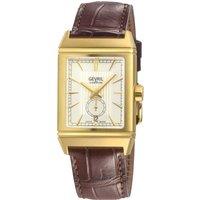 Gevril Men's Time Square 316L Stainless Steel IPYG Case, White Dial, Black Handmade Italian Leather Watch in Brown