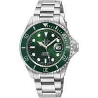 GV2 Men's Liguria 316L Case, Green Dial Stainless Steel Bracelet Watch in Silver