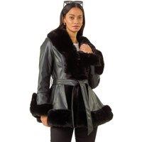 Dusk Women's Contrast Faux Fur Coat in Black | Size: 12
