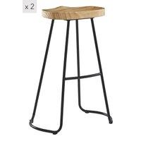 Nordlys Set of 2 Industrial Metal Wood Bar Stools in Beige