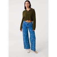 Pink Vanilla Women's Khaki Half Zip Knitted Jumper | Size: S/M