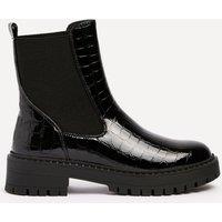 Linzi Women's Landon Black Faux Croc Patent Leather Chunky Ankle Boot | Size: 6-Standard Fit