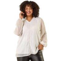 Roman Women's Curve Textured V-Neck Top in Ivory | Size: 26-28