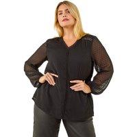 Roman Women's Curve Textured V-Neck Top in Black | Size: 22-24