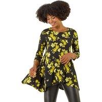 Roman Women's Floral Print Hanky Hem Top in Yellow | Size: 10