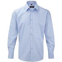 Russell Collection Men's Herringbone Long-Sleeved Shirt in Light Blue | Size: 16 inches