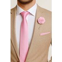 AJVANI Men's Formal Wedding Pocket Square + Bowtie + Flower Buttonhole Pin + Tie Set in Pale Pink