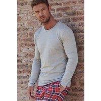 British Boxers Men's Grey Marl Cotton Jersey Long Sleeve Top in Light Grey | Size: XL