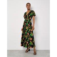 Apricot Women's Tropical Print Wrap Maxi Dress in Black | Size: 8