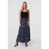 Izabel London Women's Floral High Waist Shirred Maxi Skirt in Blue | Size: 8