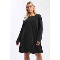 Yours Women's Sparkle Flute Sleeve Swing Dress in Black | Size: 18