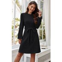 FS Collection Women's Cozy Soft Long Sleeve Kint Mini Dress in Black | Size: Large