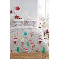 Bedlam 'Elf & Santa' Christmas Duvet Cover Set in Grey | Size: King